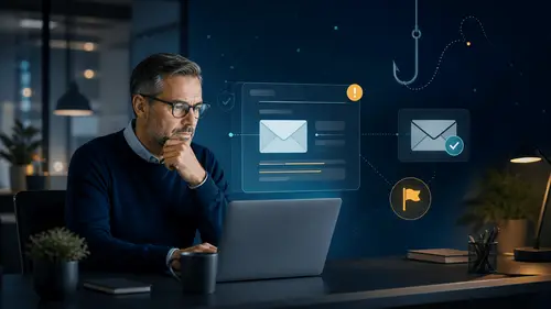 Mitarbeiter prüft verdächtige E-Mail im Rahmen einer Phishing Schulung und Awareness Simulation