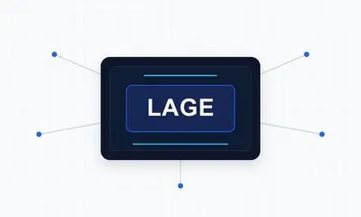 Minimalistische Lagegrafik mit zentralem Schriftzug LAGE und fünf verbundenen Signalpunkten
