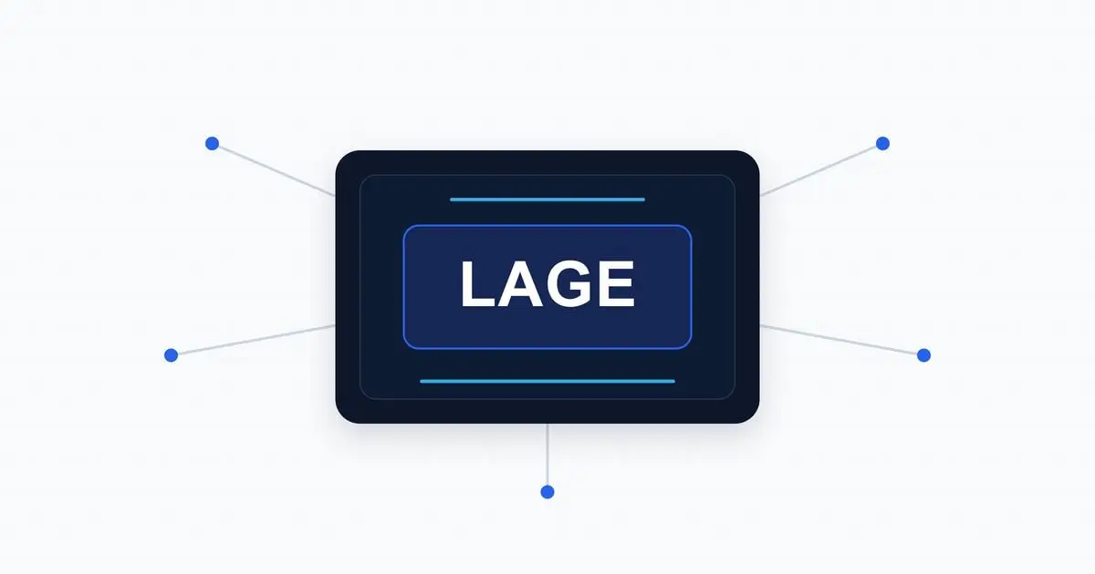 Minimalistische Lagegrafik mit zentralem Schriftzug LAGE und fünf verbundenen Signalpunkten