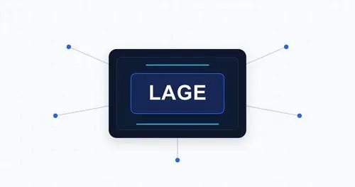 Minimalistische Lagegrafik mit zentralem Schriftzug LAGE und fünf verbundenen Signalpunkten